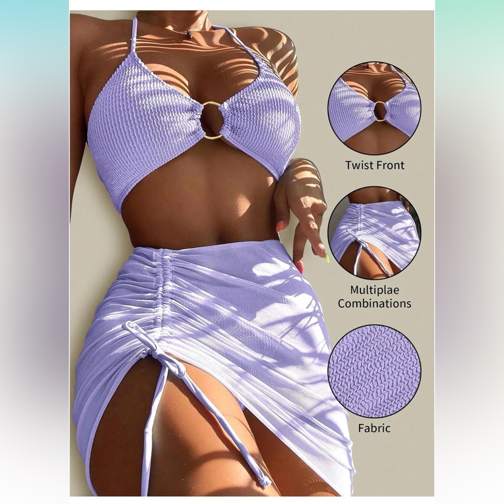 Lavender Twist Front Bikini Set